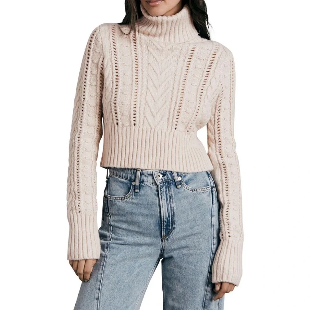 Rag & Bone Elizabeth Cable Turtleneck in Ivory
